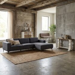 Leeds 2 5-zitsbankstel met chaise lounge in blauw en zwart, landelijk modern stijl