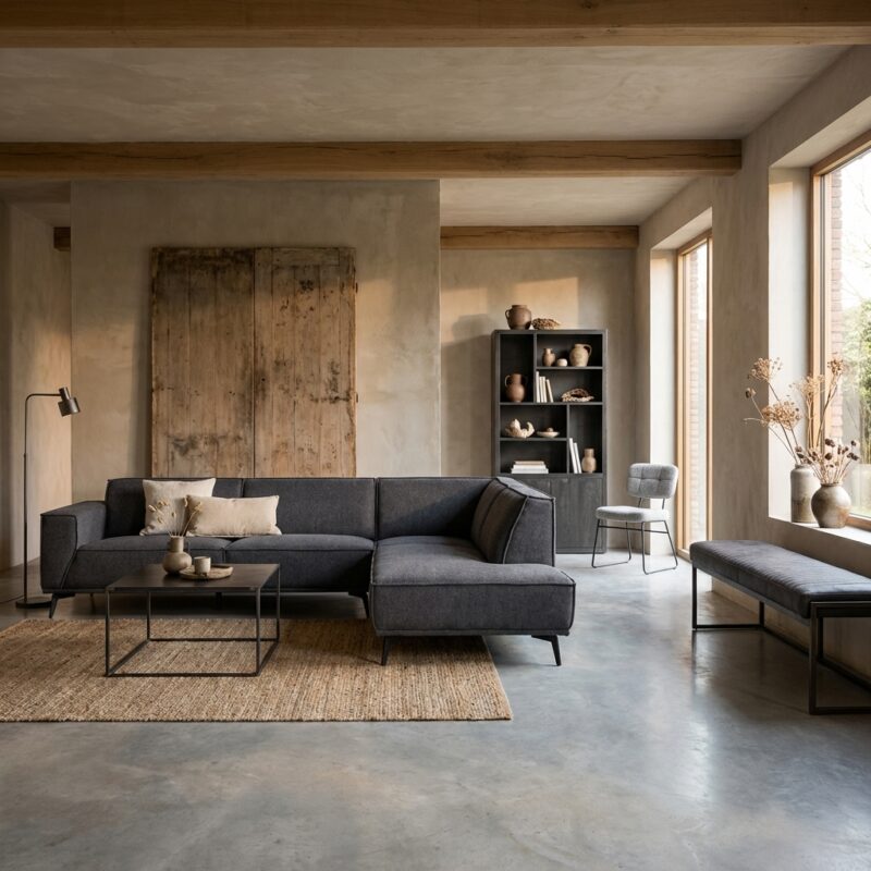 Leeds 2 5-zitsbankset met ottoman in blauw, landelijk modern stijl