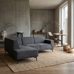 Leeds 2 5-zitsbank met ottoman in blauw en zwart, landelijk modern stijl