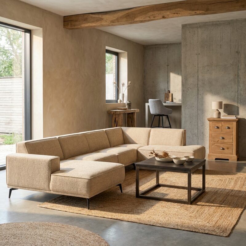 Leeds landelijk moderne 2,5-zits bankstel in beige met ottoman