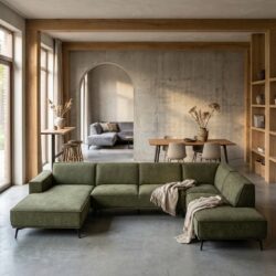 Leeds Chaise Lounge L + 2,5 zitplaats zonder armen in flesgroen landelijk modern design