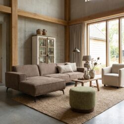 Leeds chaise lounge landelijk modern in moss grijs met 2,5 zittingen en ottoman