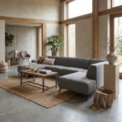 Leeds landelijk moderne bankstel met blauwe bekleding en zwarte frame