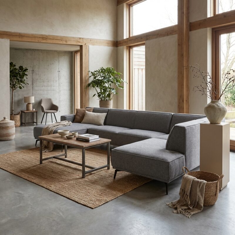 Leeds landelijk moderne bankstel met blauwe bekleding en zwarte frame