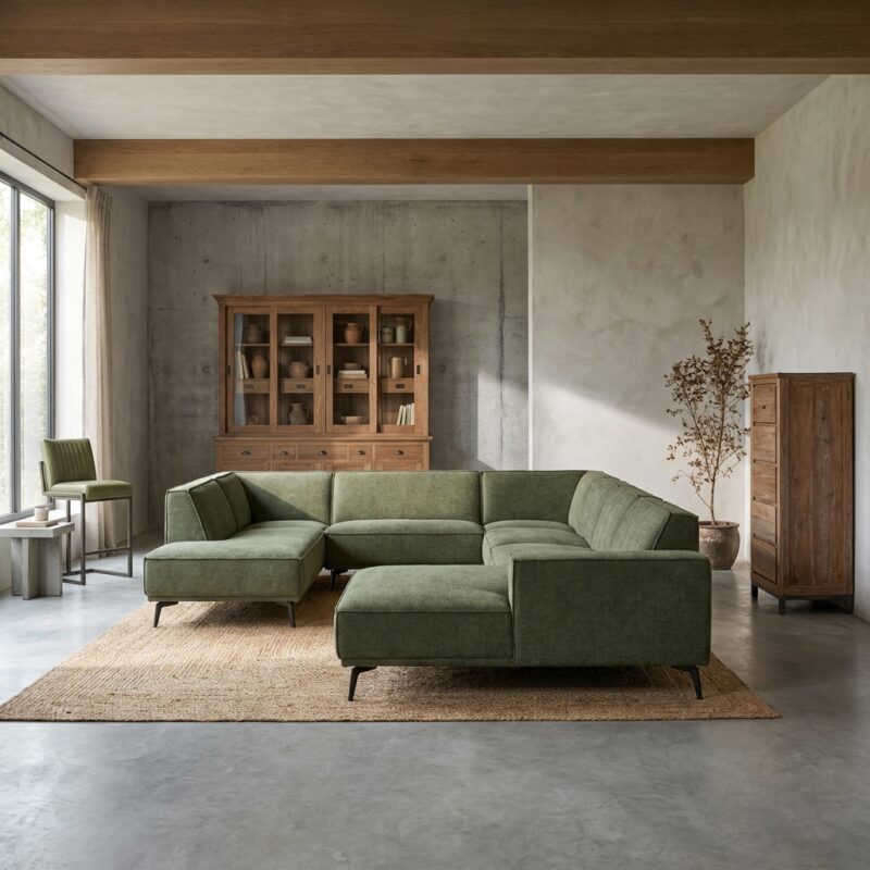 Leeds chaise lounge 2,5 persoons zonder armen in flesgroen