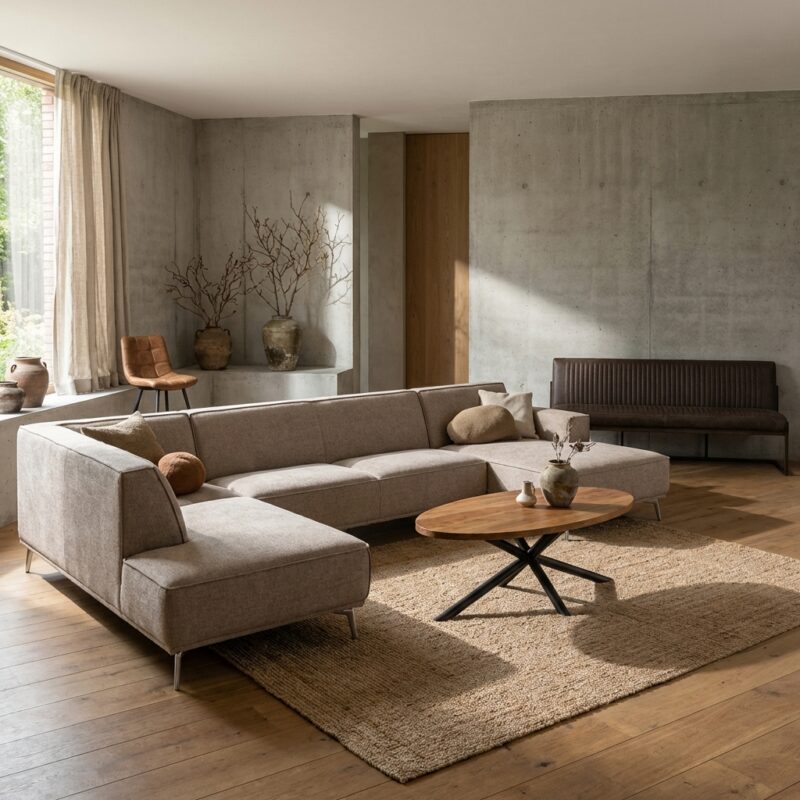 Leeds Chaise R - 2,5-zits bankstel in moss grijs landelijk modern stijl