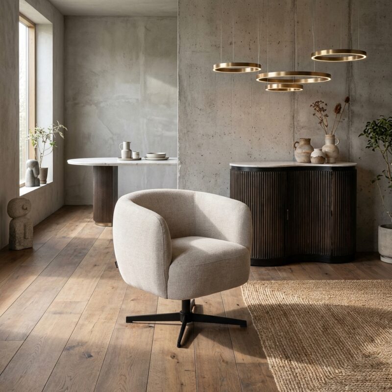 Lounge stoel Estelle lovely cream swivel, comfortabel en elegant