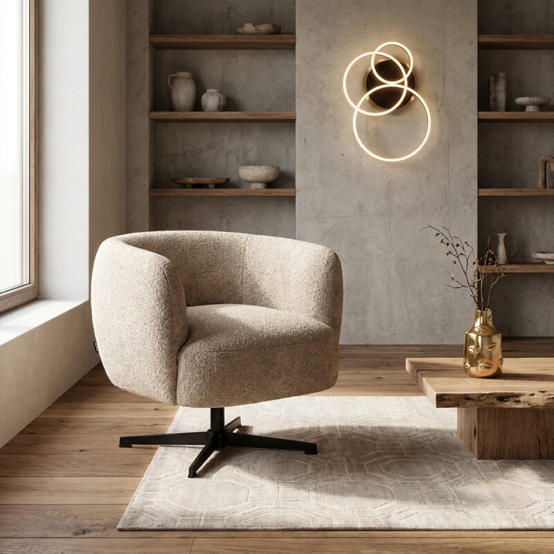 Lounge stoel Estelle sheep natural swivel, comfortabel en elegant
