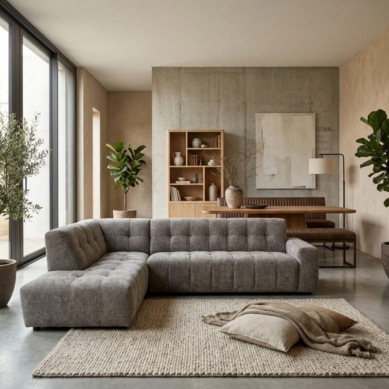 Memphis 3-AR plus ottoman L in charcoal, modern design