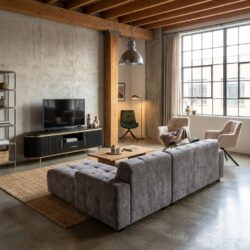 Memphis 3-AR + Ottoman L in charcoal, modern stijl, houten frame