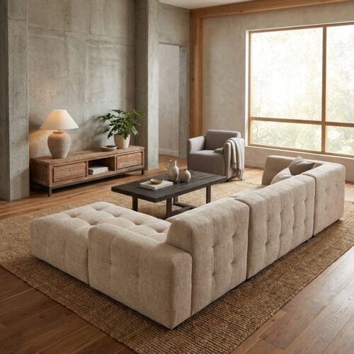 memphis-3ar-beige-design Memphis 3-AR en ottoman L in beige, modern design