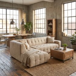 Memphis 3-AR + Ottoman L in beige, moderne designstijl