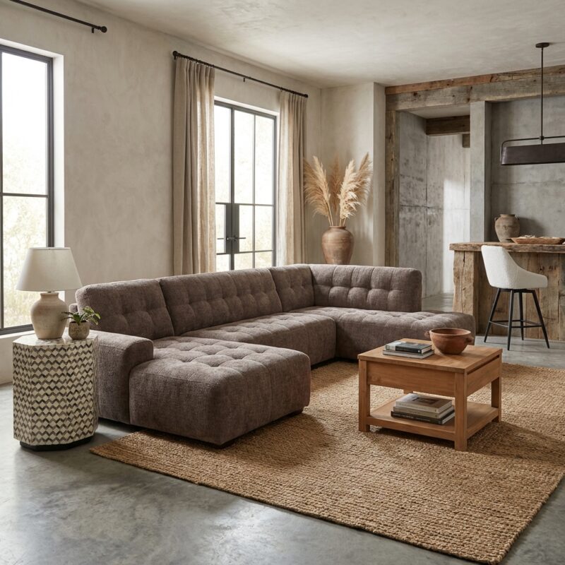 Memphis 3-zits chaise lang in charcoal met houten frame