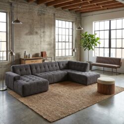 Memphis 3-zitsbank met ottoman in charcoalkleur