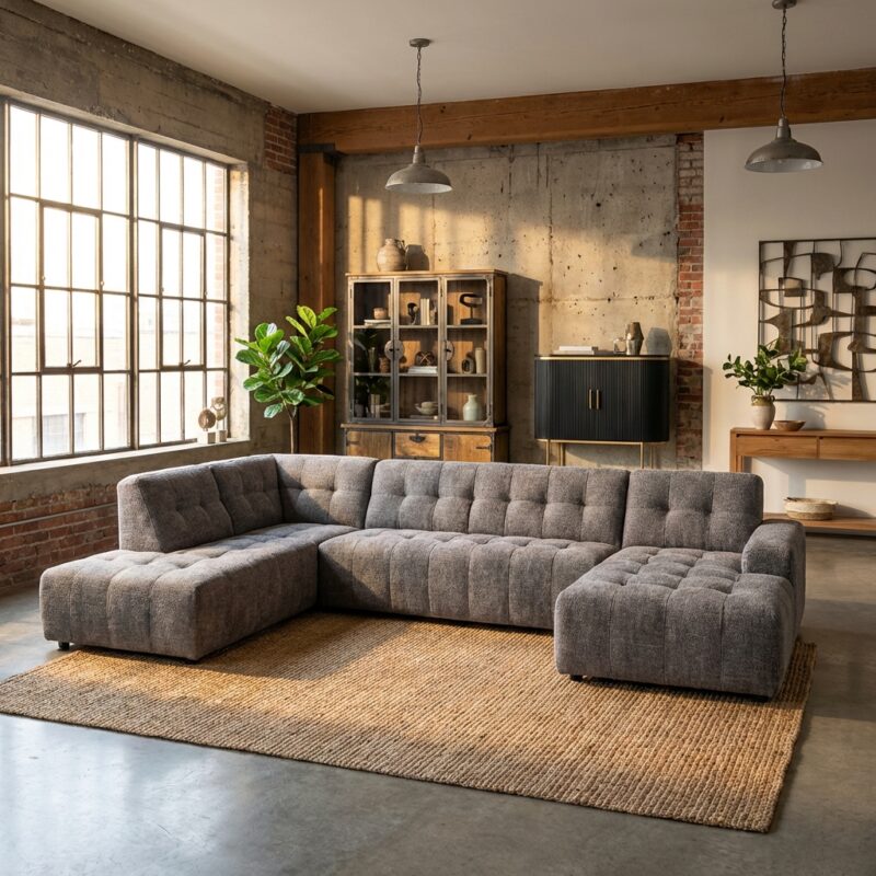 Memphis 3-zits chaise langeur in koolzwart hout