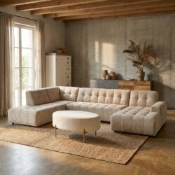 Memphis 3-zits chaise lang in beige, minimalistisch ontwerp