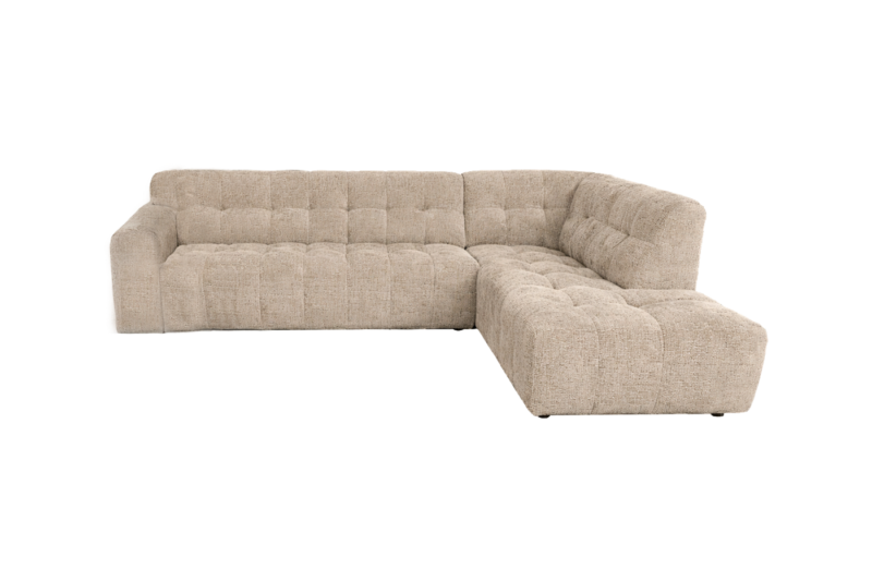 Detail van de Memphis 3-AL ottoman in beige, leren stof en metalen frame