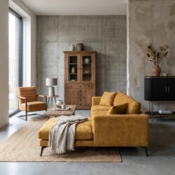 Nottingham industrieel bankstel met oranje kleur en chaise longue