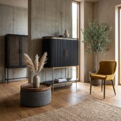Rivello Barkast 135 cm, hotelstijl, zwart, mango black olive & brass