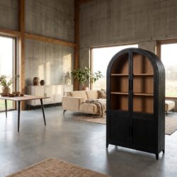 Rotondi buffetkast 120 cm, zwart, hout en glas, Japandi stijl
