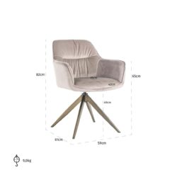 Eetkamerstoel Aline khaki velvet swivel fire retardant