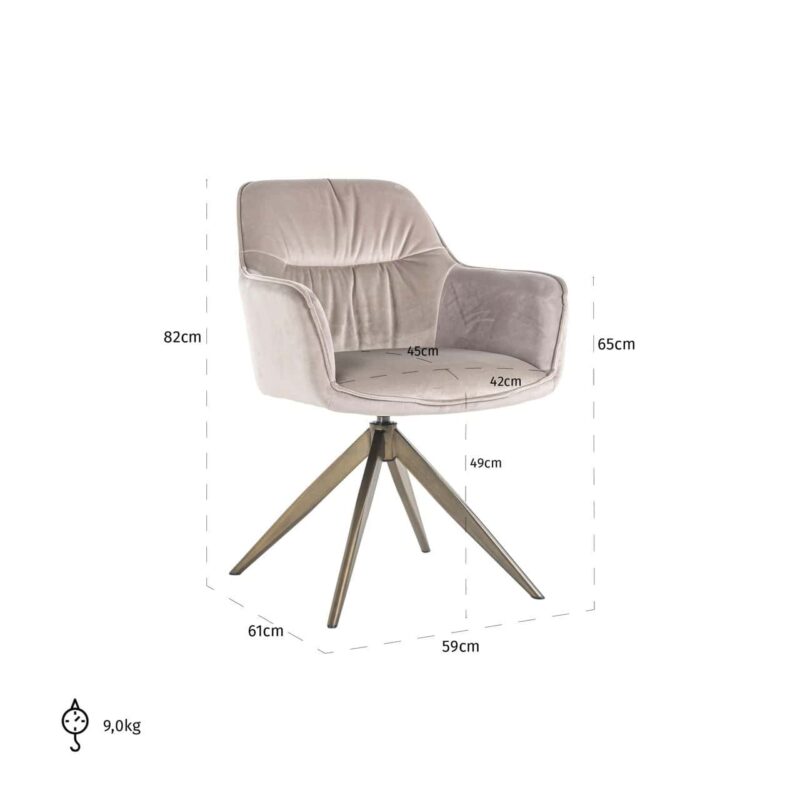 Eetkamerstoel Aline khaki velvet swivel fire retardant