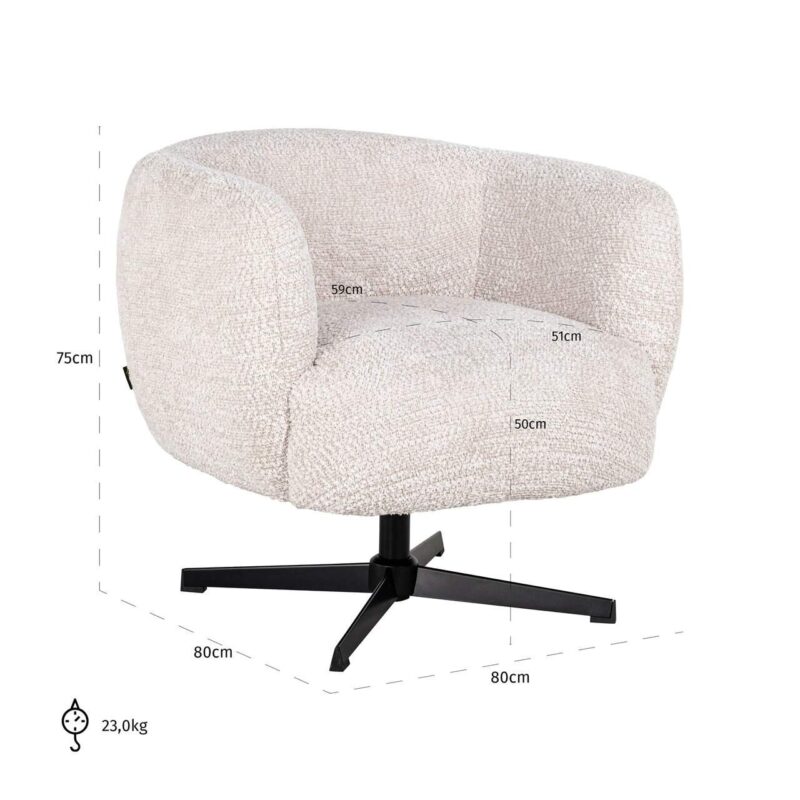 Lounge stoel Estelle lovely cream swivel