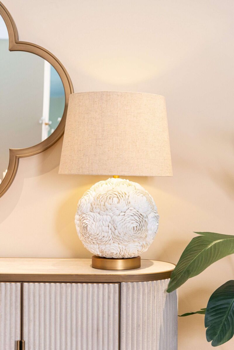 Tafellamp Jamie met UK adapter, goud en wit, handgemaakt