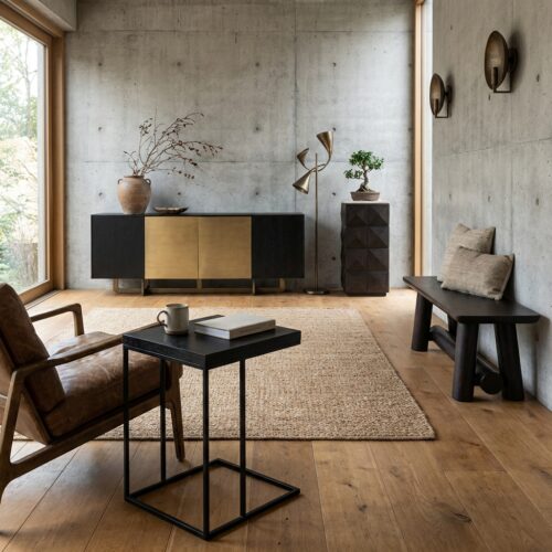 Sofa tafel Oakura black eiken fineer ijzeren frame