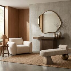 Metalen spiegel Allyson in brushed gold met industrieel design