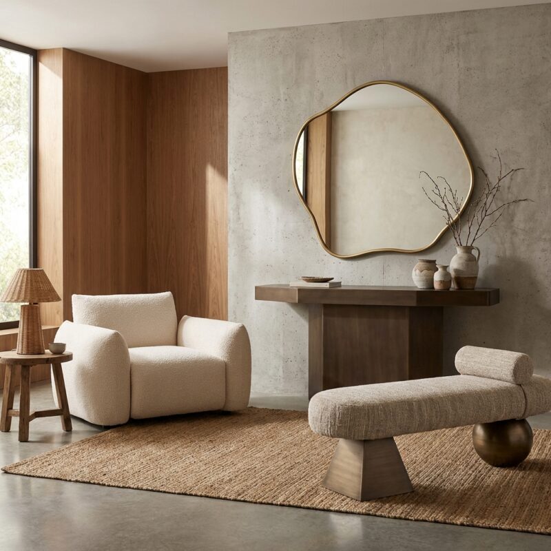 Metalen spiegel Allyson in brushed gold met industrieel design