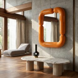 Spiegel Ayla oranje, handgemaakt, ijzer en Mdf