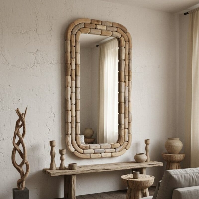 Unieke spiegel Bodhi massief teakhout rond ovaal