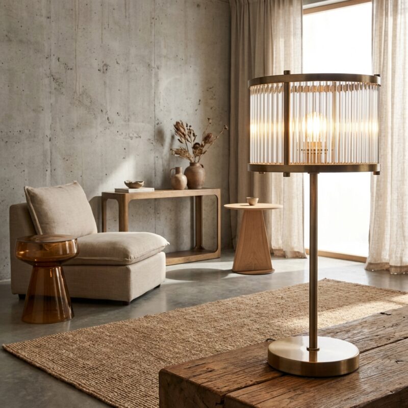 Tafellamp Loiza goud met veiligheidsglas en ijzer