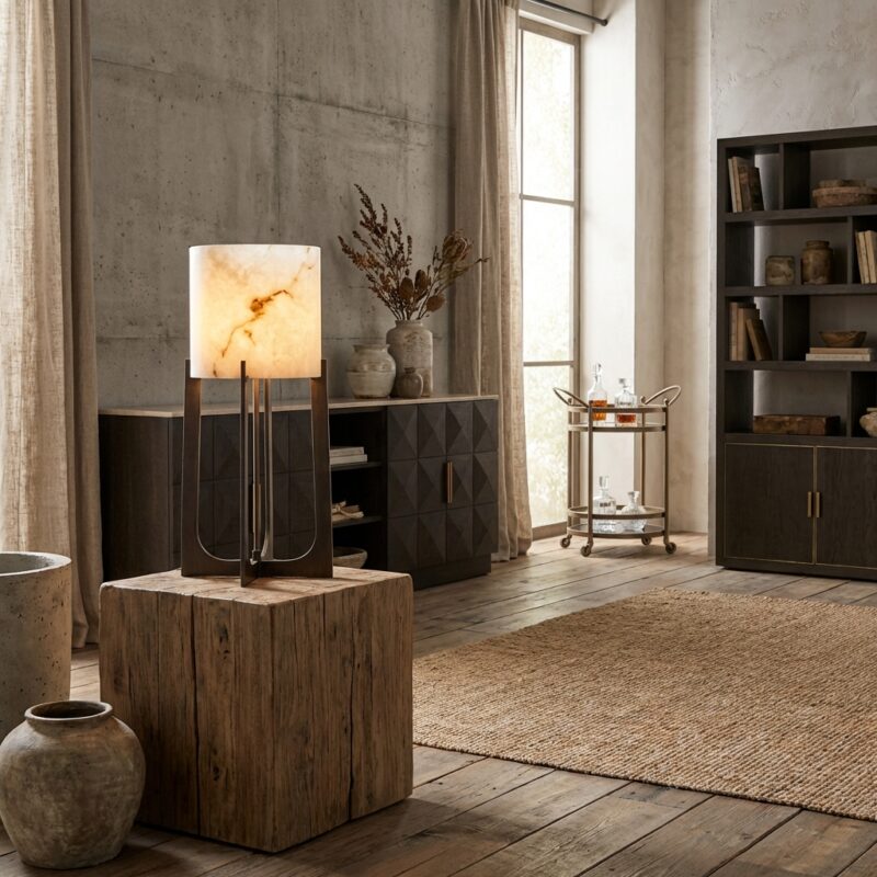 Tafellamp Loura bronze small, luxe en elegant design met faux marmer en metalen voet