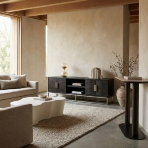 TV-meubel Blackbone Silver black rustic 4-deuren eiken en RVS