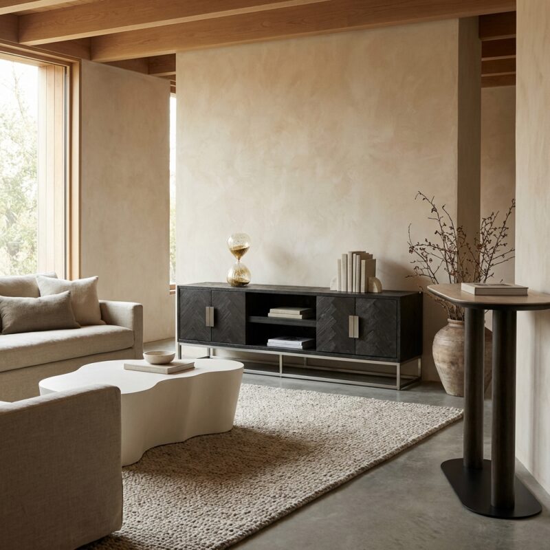 TV-meubel Blackbone Silver black rustic 4-deuren eiken en RVS