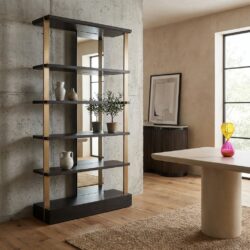 Wandkast Rigley met spiegel in charcoal en goud