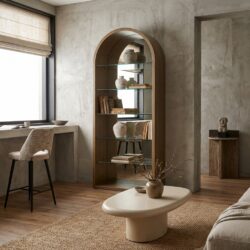 Wandkast Bowic brushed gold ijzer en glas design