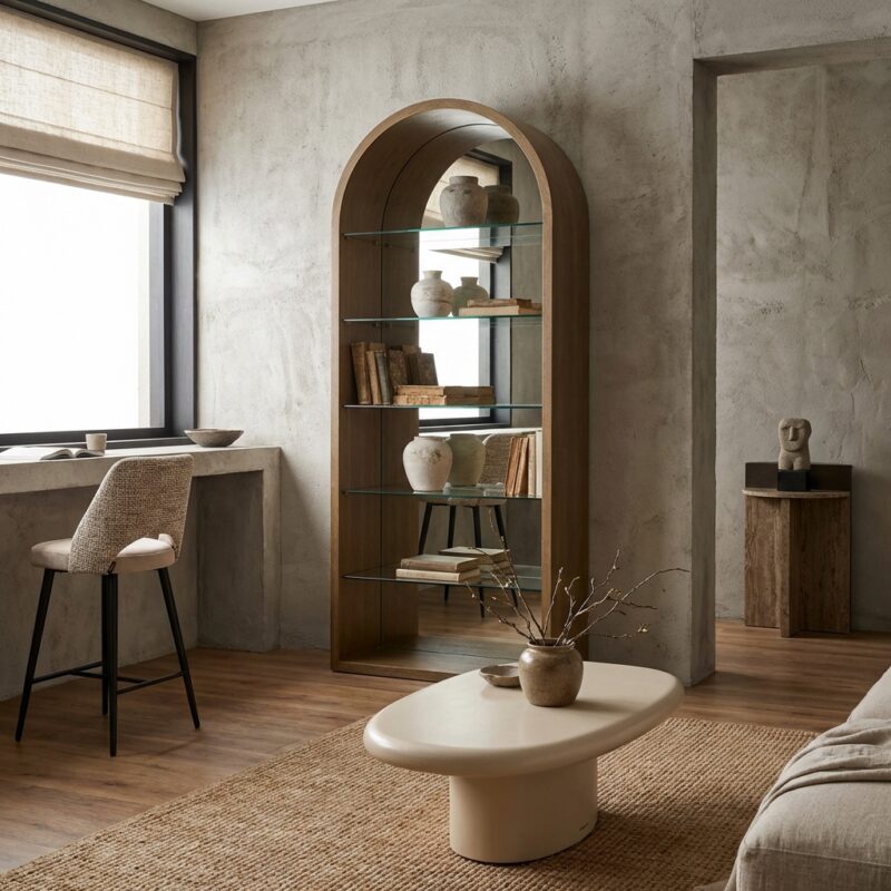 Wandkast Bowic brushed gold ijzer en glas design