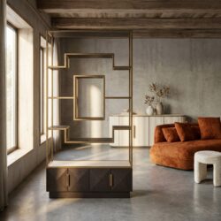 Wandkast Claremont brown, eikenfineer en ijzer, stijlvol en modern