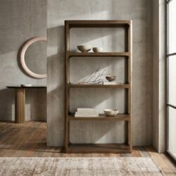 Wandkast Claridge beige met open verticale planken en omkeerbaar blad