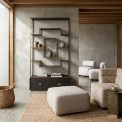 Wandkast Hunter black rustic met 2 laden en mat goud