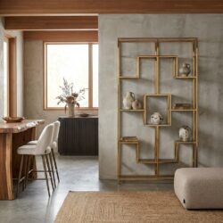 Wandkast Magnus goudkleurig RVS glas interieuraccessoires