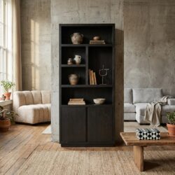 Wandkast Oakura zwarte eiken fineer boekenkast