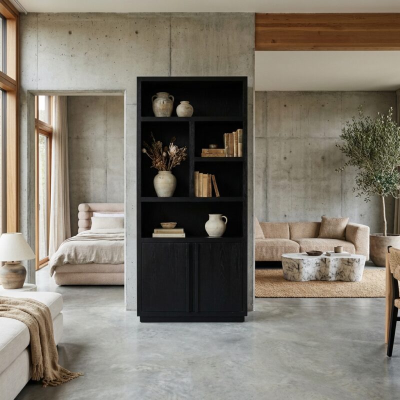 Wandkast Oakura zwart eiken fineer boekenkast