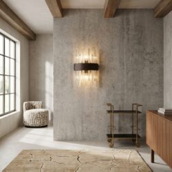 Wandlamp Avan in bronze met ijzeren constructie en veiligheidsglas