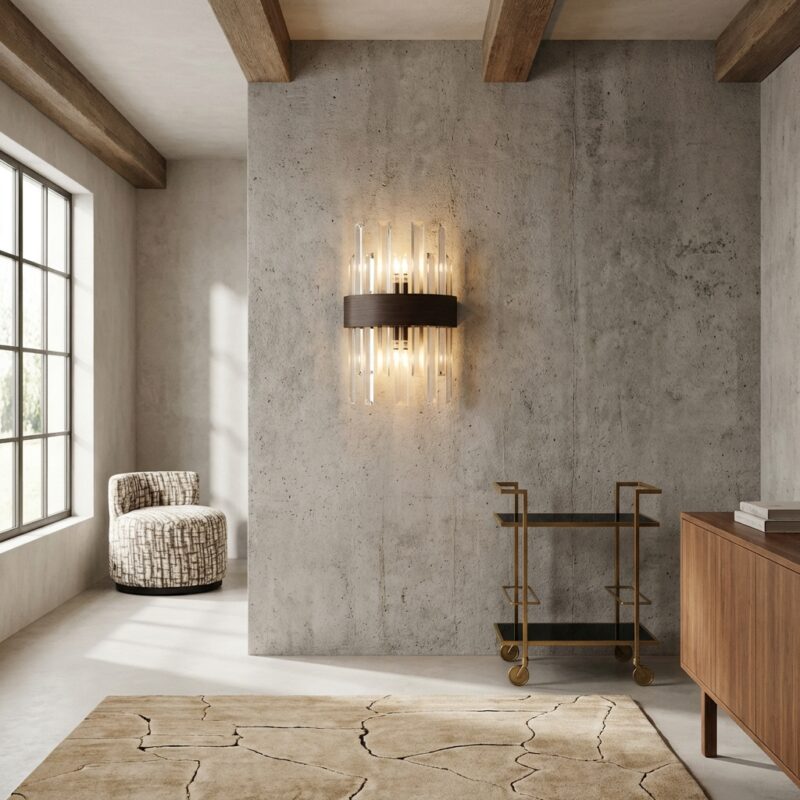 Wandlamp Avan in bronze met ijzeren constructie en veiligheidsglas