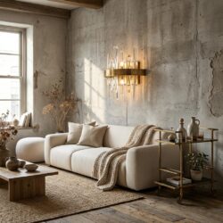 Wandlamp Brigh goud, handgemaakt met ijzer en kristal, modern design