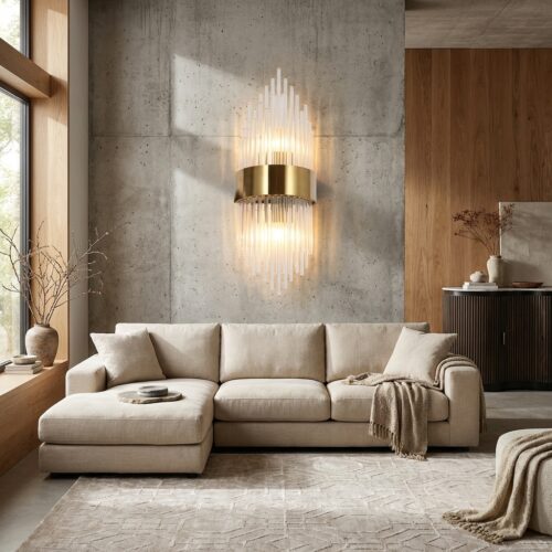 Wandlamp Penelope goudkleurig ijzer en glas roaring 20s stijl